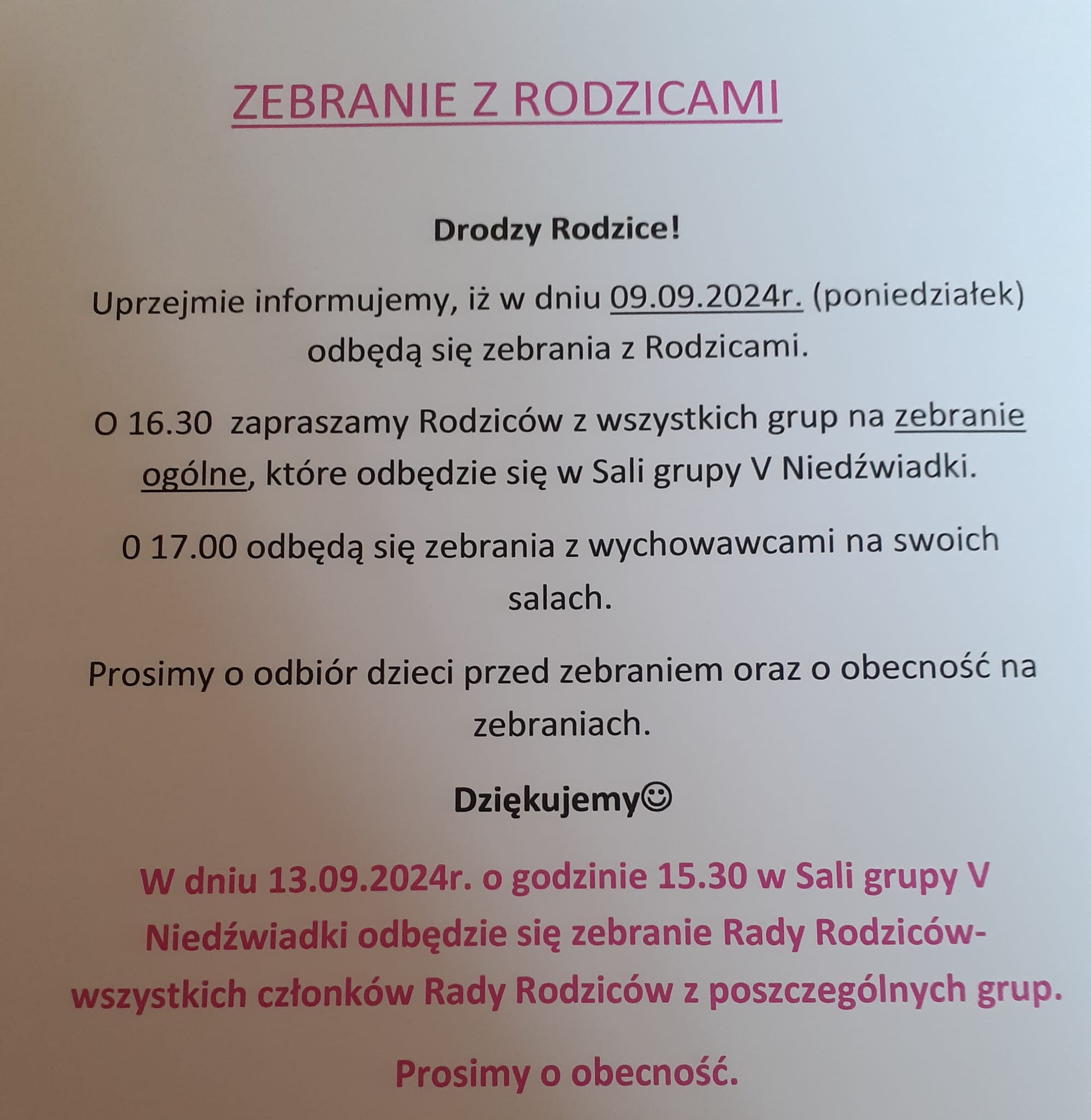 Zebrania z Rodzicami